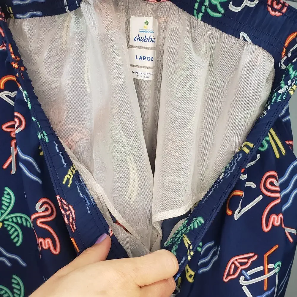 Chubbies Neon Lights Flamingo Palm Tree Swim Trunks Size L